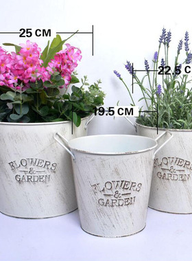 铁皮鲜花桶复古白色铁桶储物桶摆件花店花桶不漏水醒花桶落地花瓶