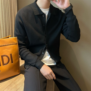 男英伦复古纯色扣式 保暖休闲针织 羊毛翻领针织开衫 NR先生通勤修身