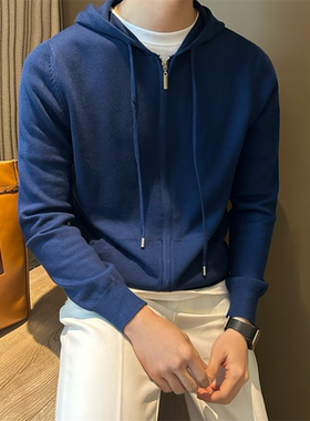 NR先生纯色休闲针织连帽卫衣男长袖拉链修身简约百搭小外套上衣潮