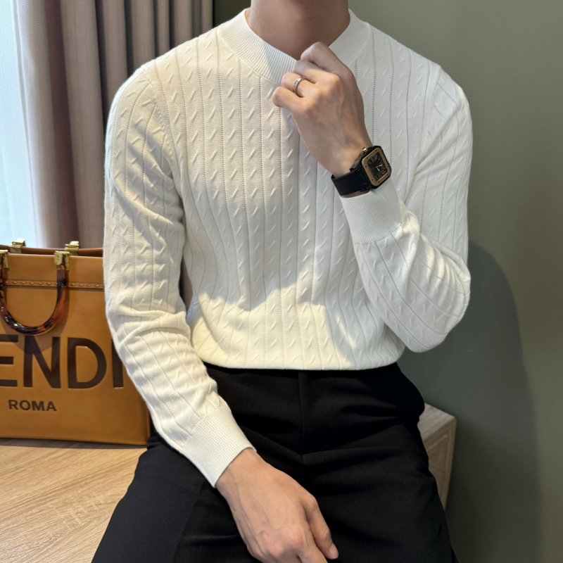 NR先生【含羊毛】圆领套头提花休闲毛衣男纯色老钱打底保暖针织衫,男装,针织衫/毛衣,淘宝优惠券,粉丝福利购,淘宝优惠卷