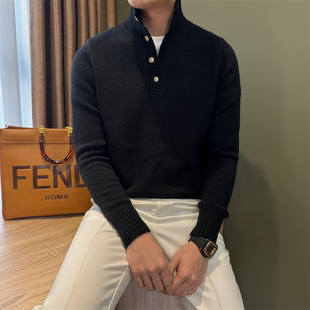 纯色保暖男针织衫 NR先生美式 套头休闲修身 毛衣扣式 轻熟风立领厚款