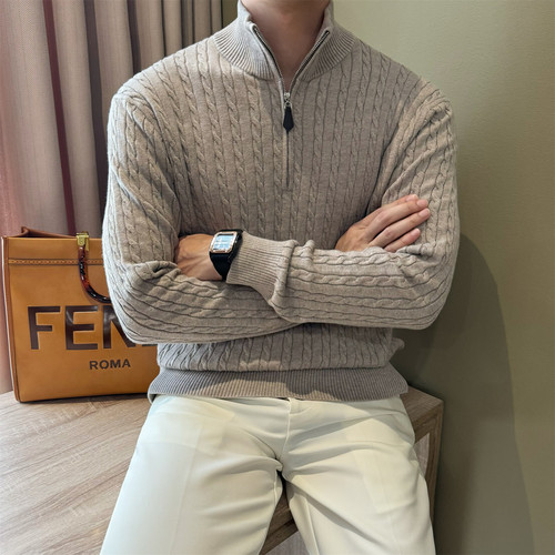 丝光羊毛立领半拉链针织衫男