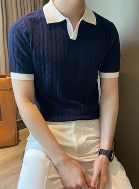 夏季短袖休闲提花纹男针织衫