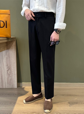 NR先生纯色休闲通勤身显腿长裤轻商务带弹力松紧中高腰免烫西裤男