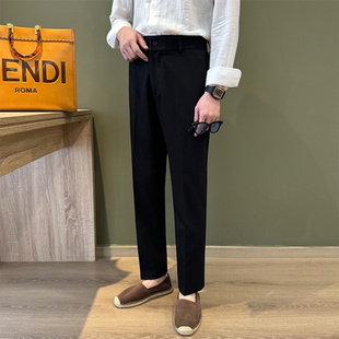 NR先生纯色休闲通勤身显腿长裤 男 轻商务带弹力松紧中高腰免烫西裤