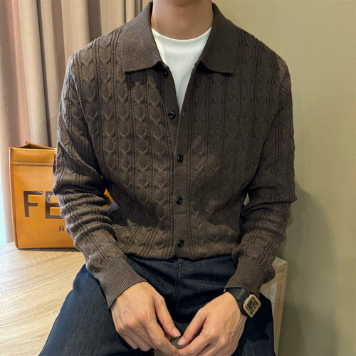 丝光羊毛复古绞花纹针织开衫男