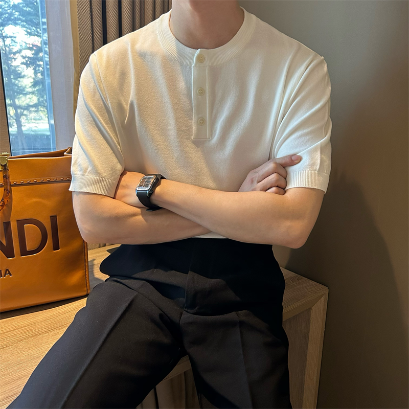 NR先生套头亨利领纯色男针织衫