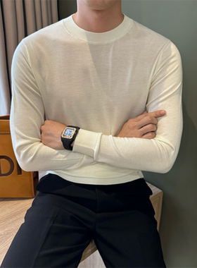 NR先生【羊毛桑蚕丝混纺】16针亲肤打底毛衣男细线套头免烫针织衫