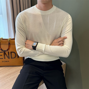 16针亲肤打底毛衣男细线套头免烫针织衫 羊毛桑蚕丝混纺 NR先生