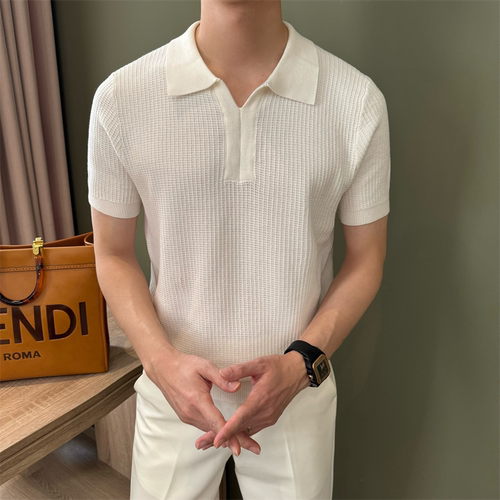 精纺棉夏季老钱风极简男polo衫