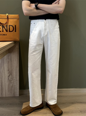 NR先生微阔白色直筒慵懒风牛仔裤男高腰水洗休闲复古简约百搭长裤