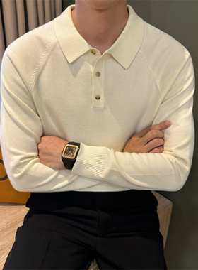 NR先生【羊毛】老钱保暖POLO针织衫男插肩袖打底百搭长袖翻领毛衣