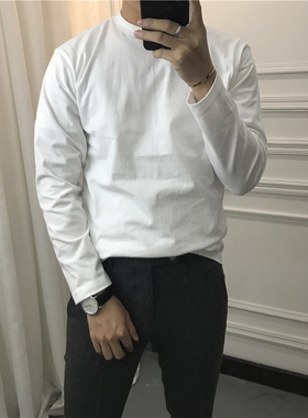 韩版纯棉T恤长短袖打底衫男女白色宽松休闲t 基础打底白色长袖
