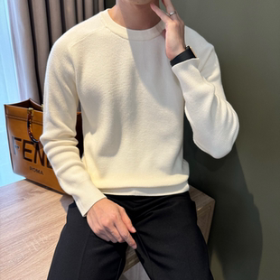 打底线衫 NR先生N插肩袖 保暖简约款 老钱修身 潮 拼领纯色毛衣男美式