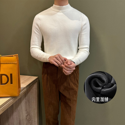 NR先生套头半高领加绒男针织衫