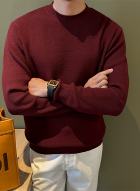 NR先生【安可拉红色】圣诞过年圆领男针织衫秋冬套头休闲保暖毛衣