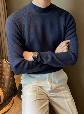 NR先生不规则流苏半高领纯色毛衣男英伦修身保暖简约款打底线衫潮