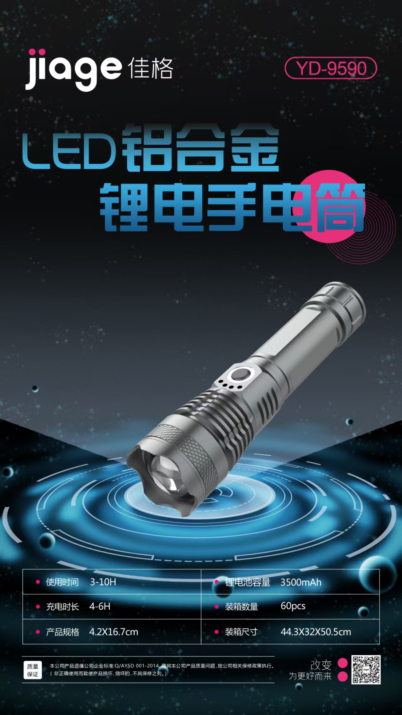 佳格9590超亮远射激光家用户外多功能便携大容量充电式锂电手电筒图片