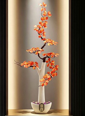 聚宝盆发财树花瓶摆件入户玄关客厅壁龛细长高花艺装饰品乔迁礼物