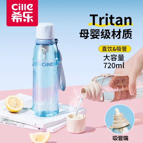 希乐水杯大容量tritan吸管杯子