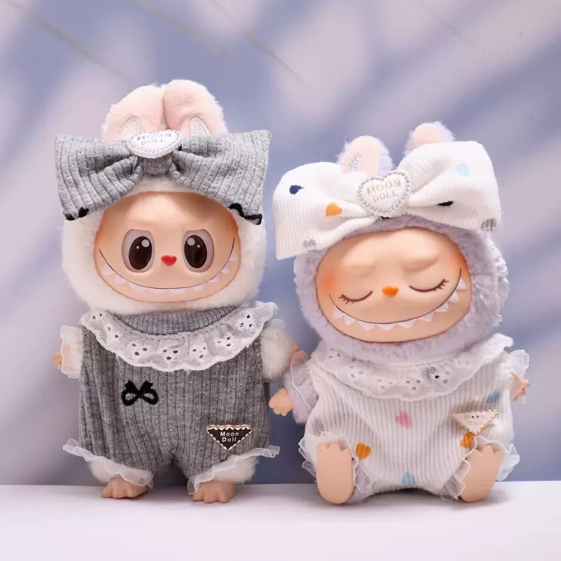 （不含娃）Labubu拉布布娃衣蝴蝶结爬爬服套装