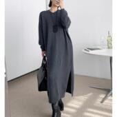 淡雅如梅高奢羊绒羊毛_ROW风纸片人高开叉OP针织连衣裙