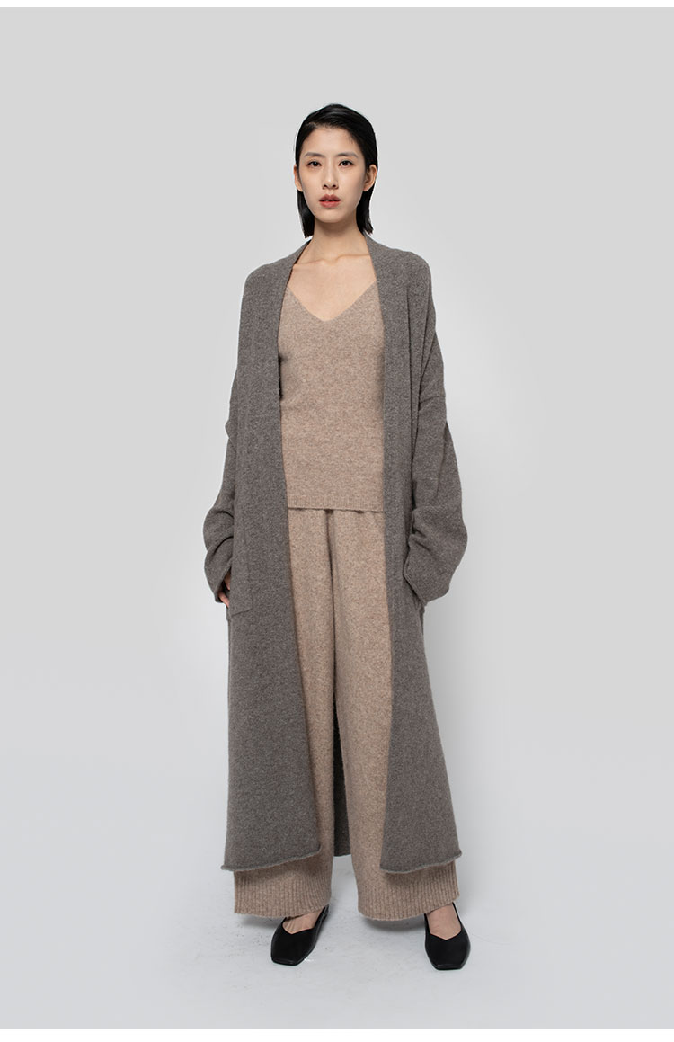 山羊绒自由领开衫超长慵懒