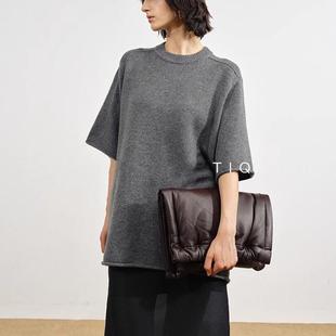 毛衣 羊毛衫 柔糯亲肤羊绒衫 ROW风时髦卷边宽松廓形短袖