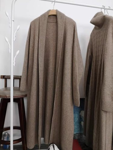 山羊绒围巾领开衫长款大衣