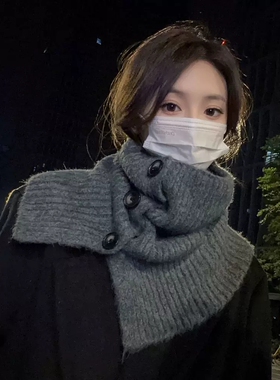 秋冬羊绒羊毛围脖脖套女季围巾韩版纯色防寒保暖护颈针织披肩