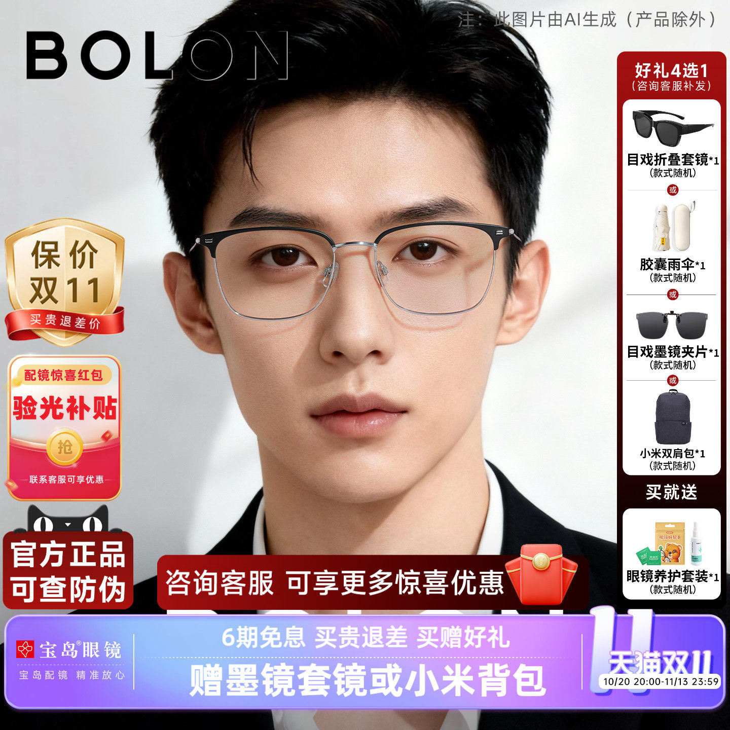 暴龙近视眼镜框休闲商务眉框男士钛合金光学镜架女可配蔡司BA7009