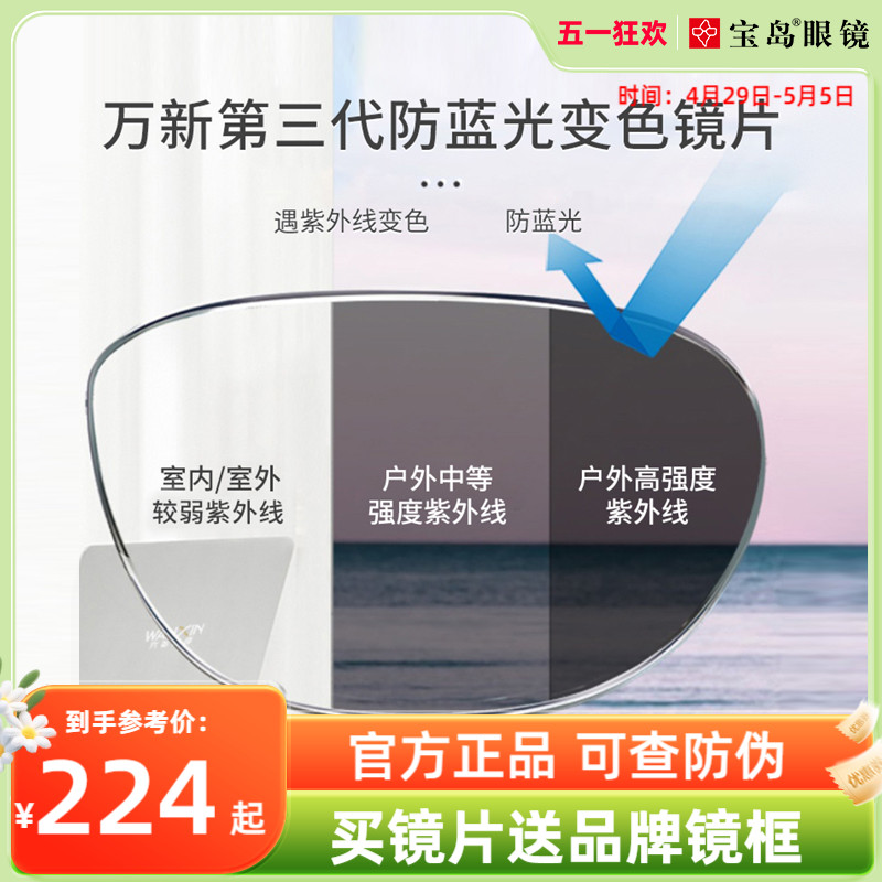 宝岛万新睿思可选变色防蓝光镜片太阳镜片1.67高度数定制近视镜片