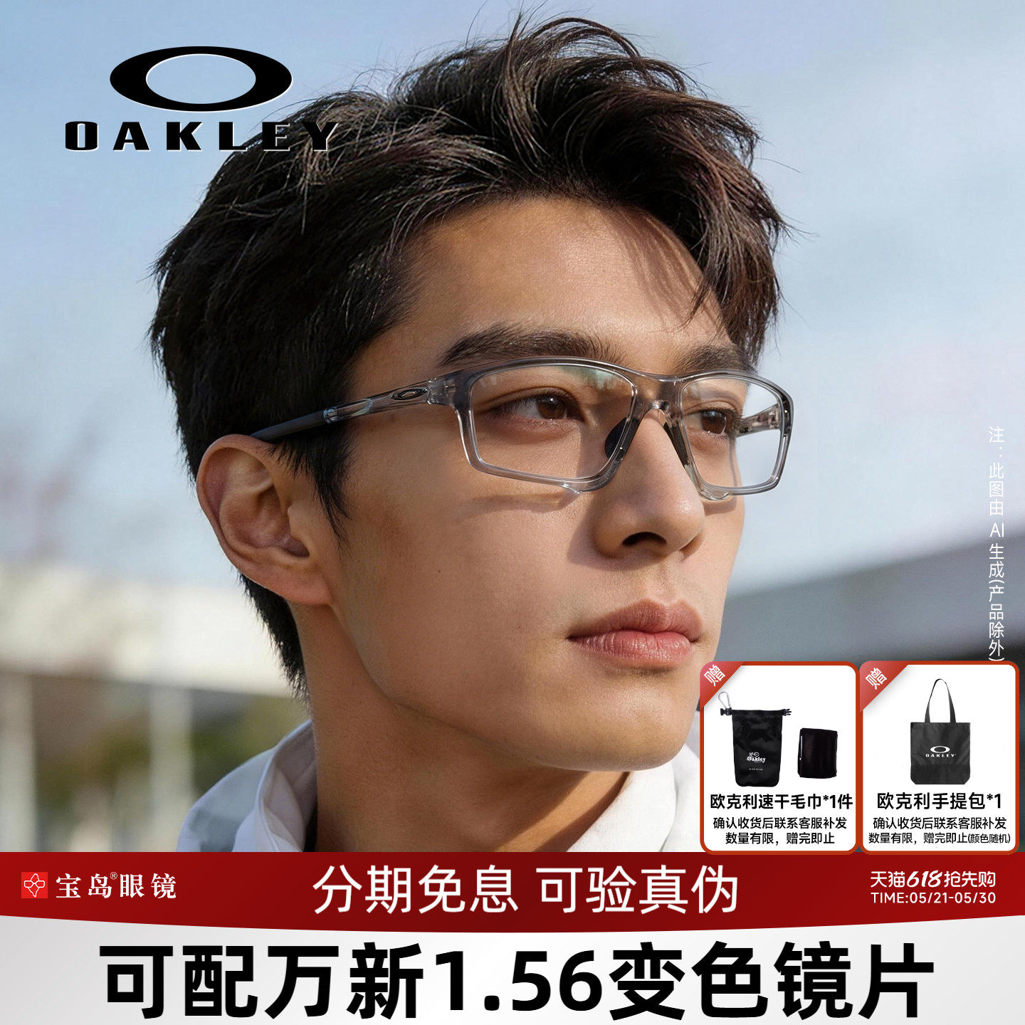 Oakley欧克利眼镜架运动跑步光学框可配带度数变色近视镜片80
