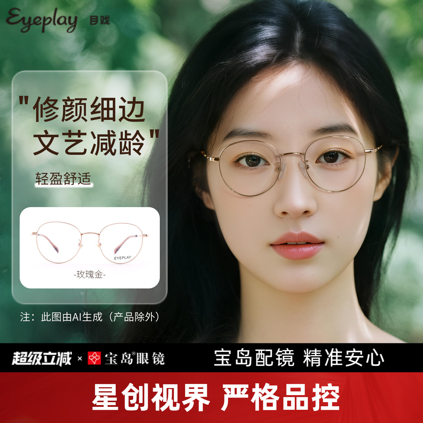 目戏文艺小框眼镜钛腿可配度数