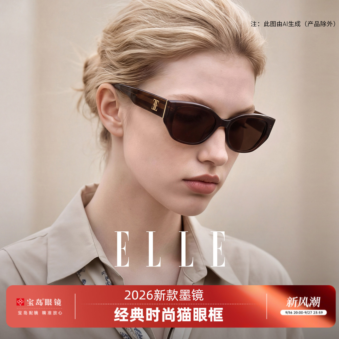 ELLE墨镜女款2026新款猫眼墨镜图片