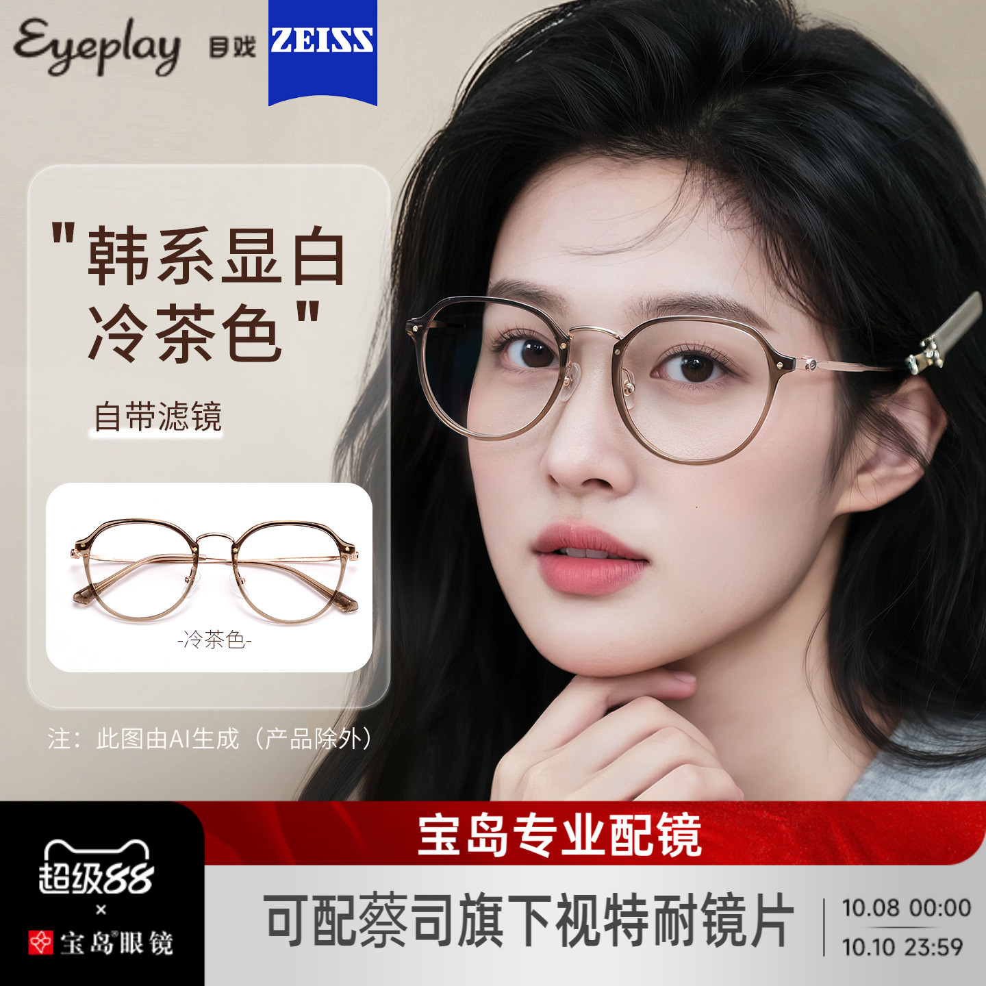 目戏沁透冷茶色显白素颜眼镜