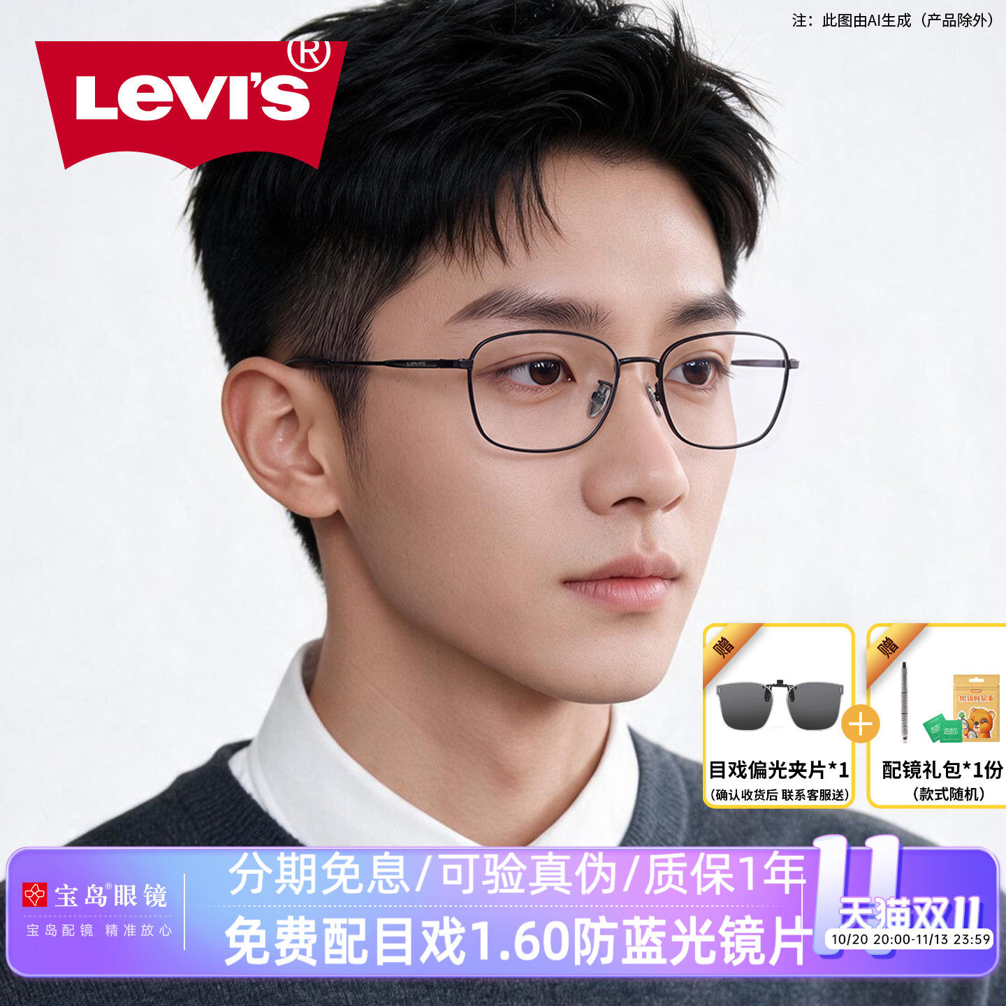 levis李维斯眼镜框男全框眼镜架宝岛可配度数近视防蓝光镜片7037