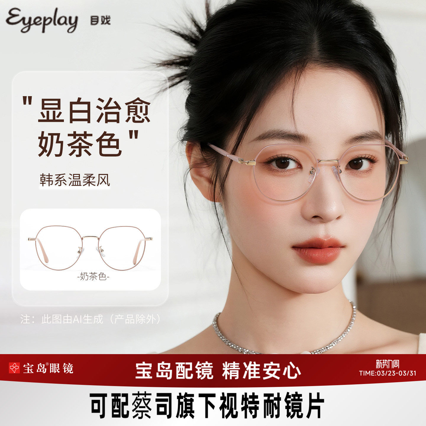 目戏显白茶色近视眼镜女方圆脸可配度数可选防蓝光眼镜框镜架5043