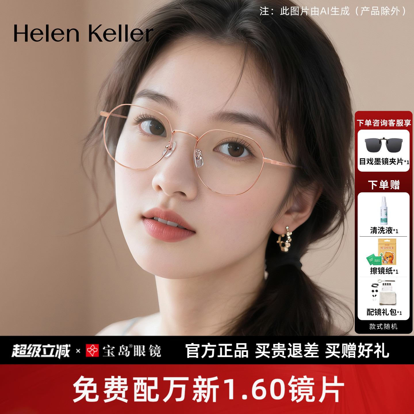 海伦凯勒文艺气质近视眼镜架女