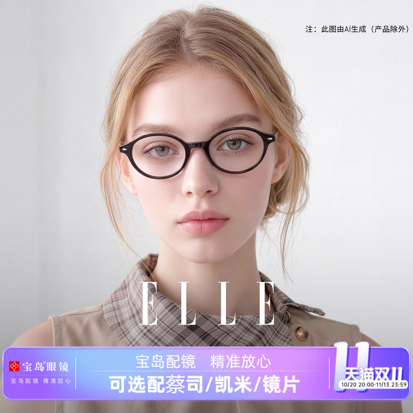ELLE书呆子眼镜法式复古眼镜框架小框可配蔡司镜片高度数散光3006
