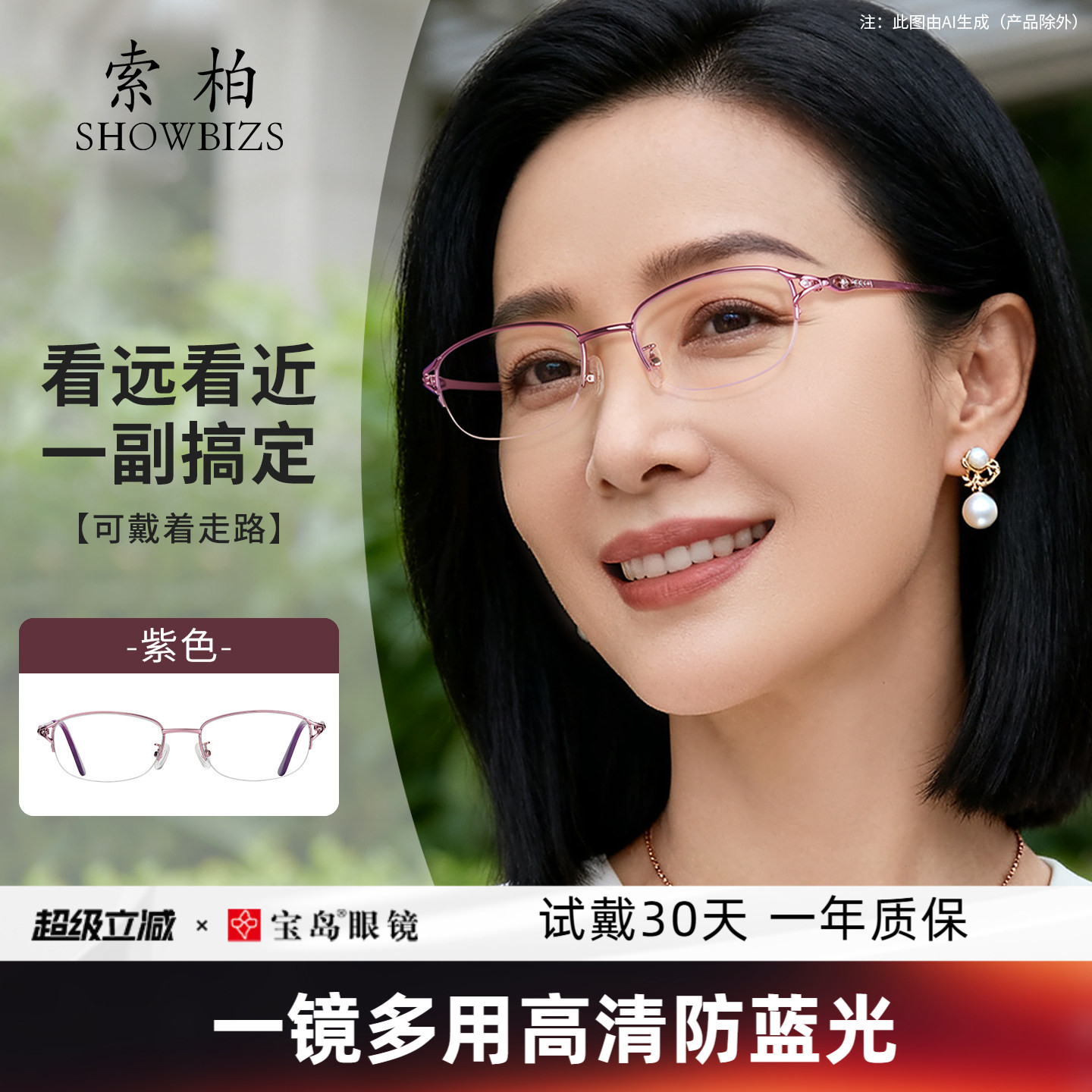 索柏女士老花镜远中近三用高清多焦点调节度数防蓝光高档正品官方
