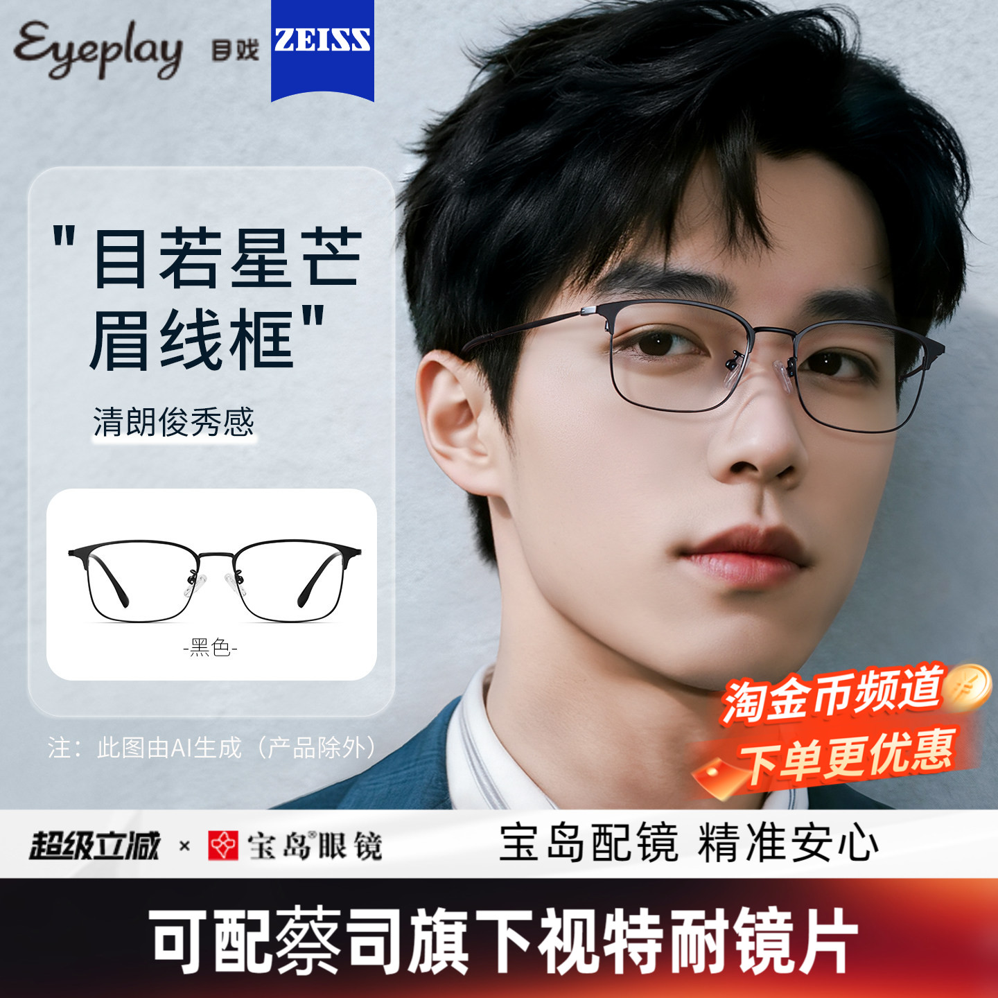 目戏近视眼镜框镜架可选防蓝光镜片可配蔡司度数专业配眼镜男1022