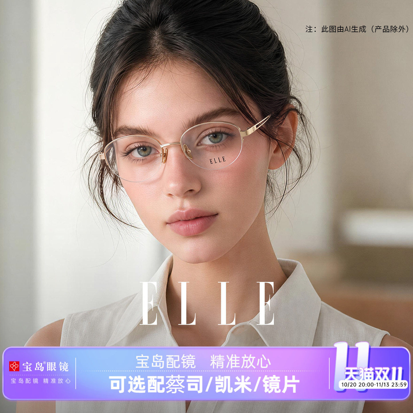 ELLE老钱风高智金属半框眼镜女可配防蓝光度数近视眼镜框架女7021