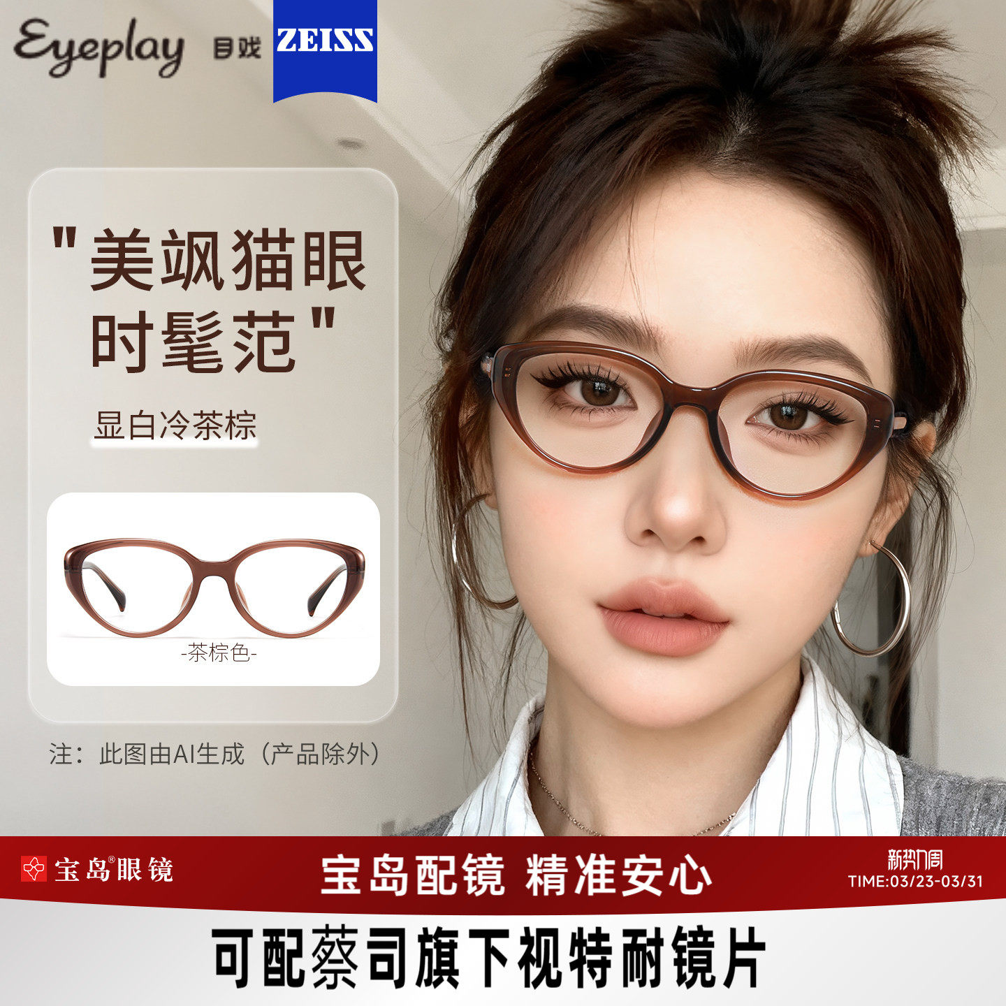 目戏猫眼黑框近视眼镜女可配度数可选防蓝光镜片眼镜框镜架71006