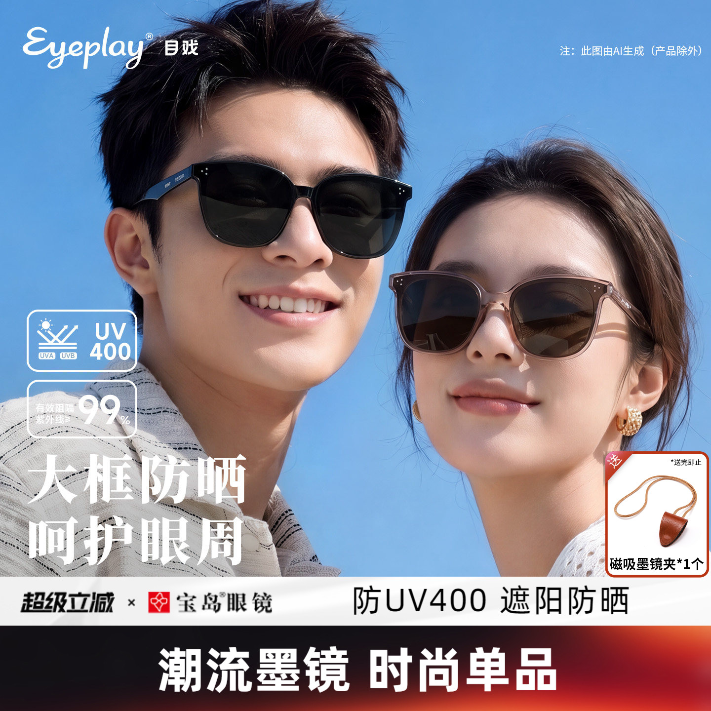 目戏墨镜女款可选偏光方圆脸防紫外线防晒大框太阳眼镜男士31012