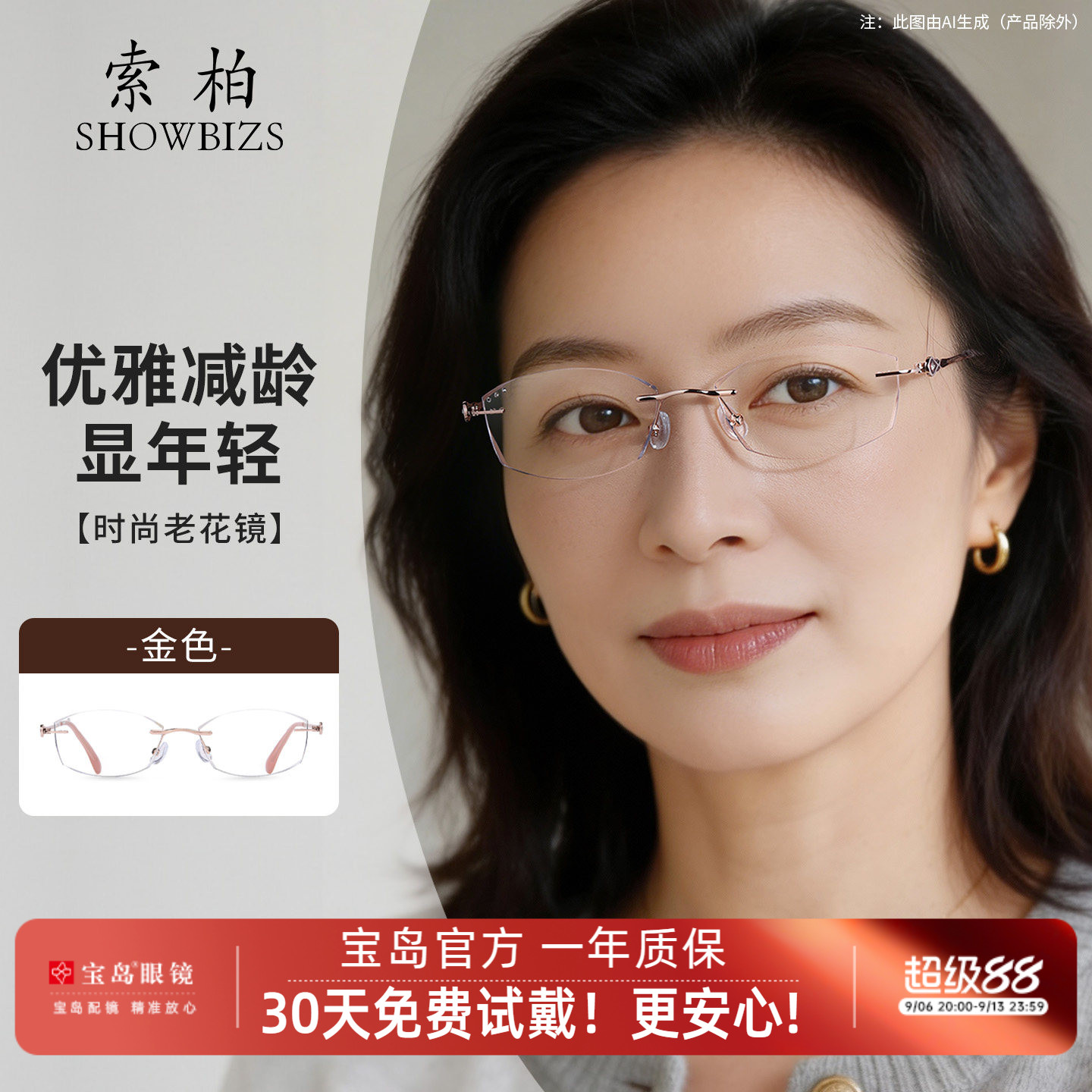 索柏2026新款老花镜女式高清防蓝光品牌高档正品无框老花眼镜女士