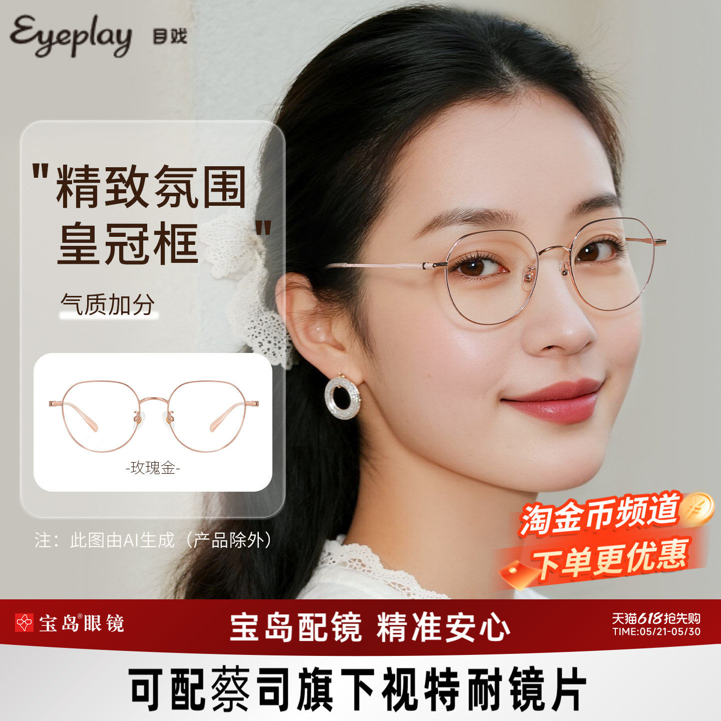 目戏近视眼镜女圆框方圆脸金属眼镜框镜架轻小框可配度数男11001