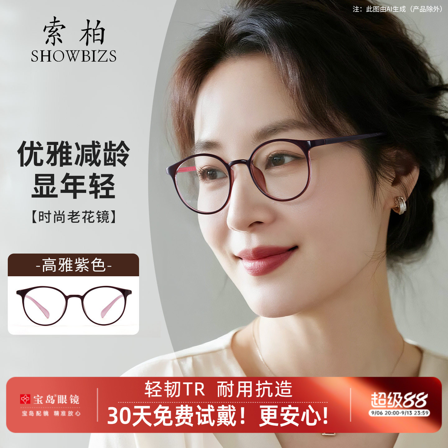 索柏老花眼镜女士防蓝光高清正品老花镜名牌官方旗舰店远近一体