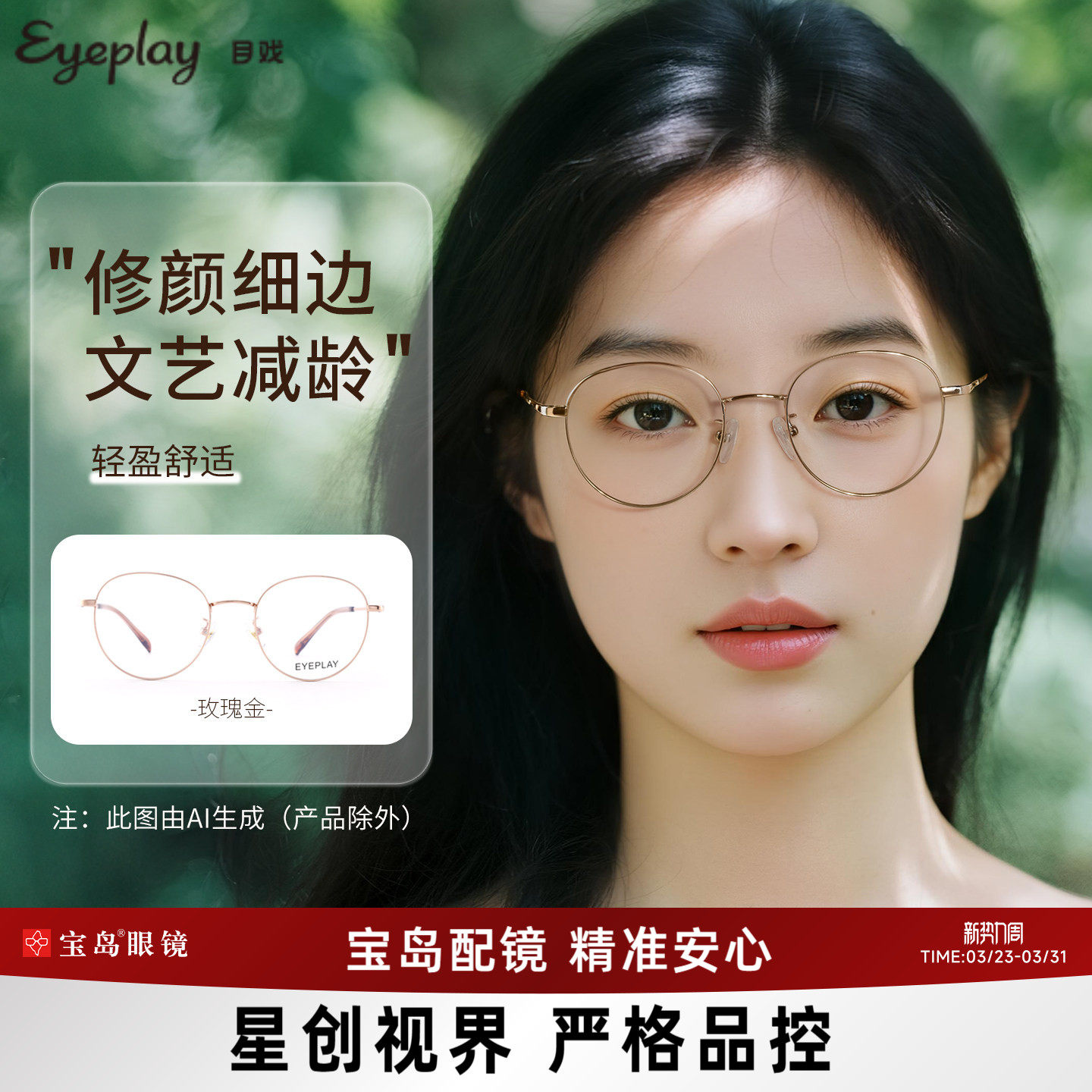 目戏轻盈钛合金镜腿近视眼镜女小框文艺圆框可配1.67轻薄镜片10