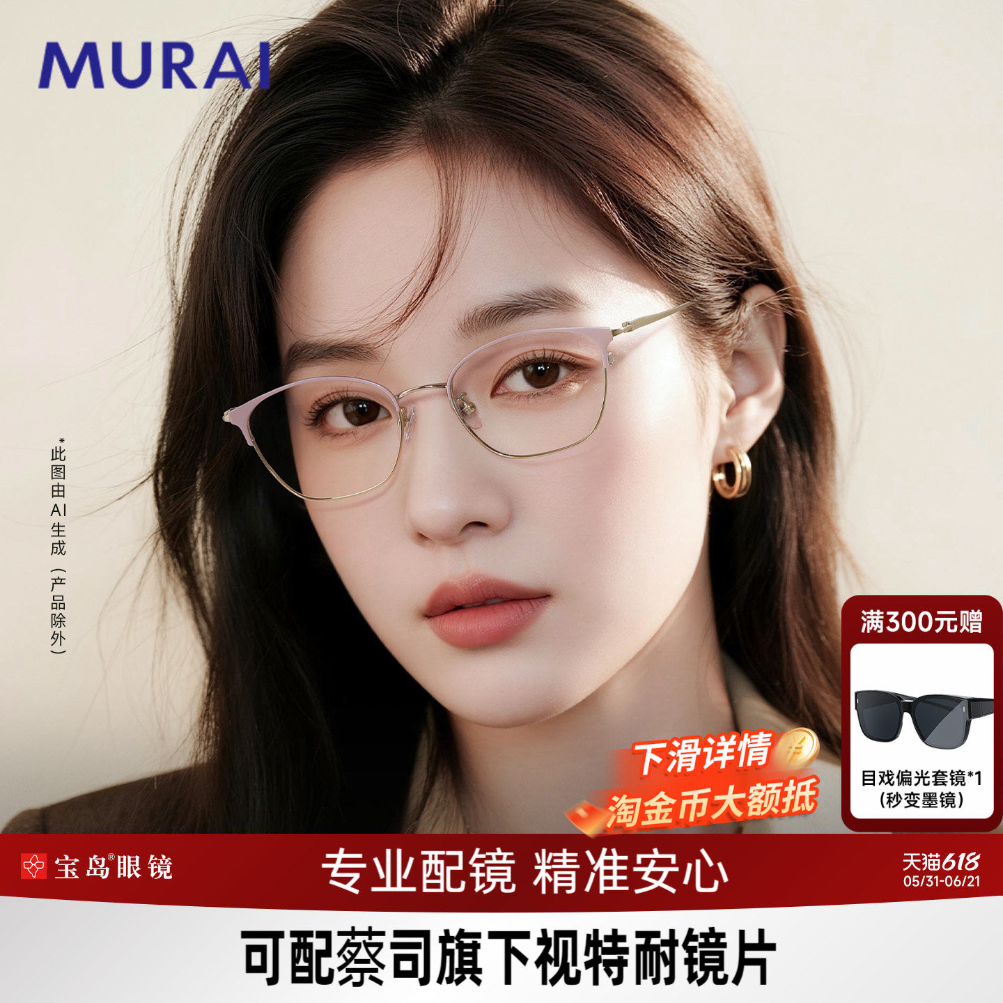 MURAI近视眼镜女时尚复古高级感钛合金腿镜框眼镜女可配度数近视